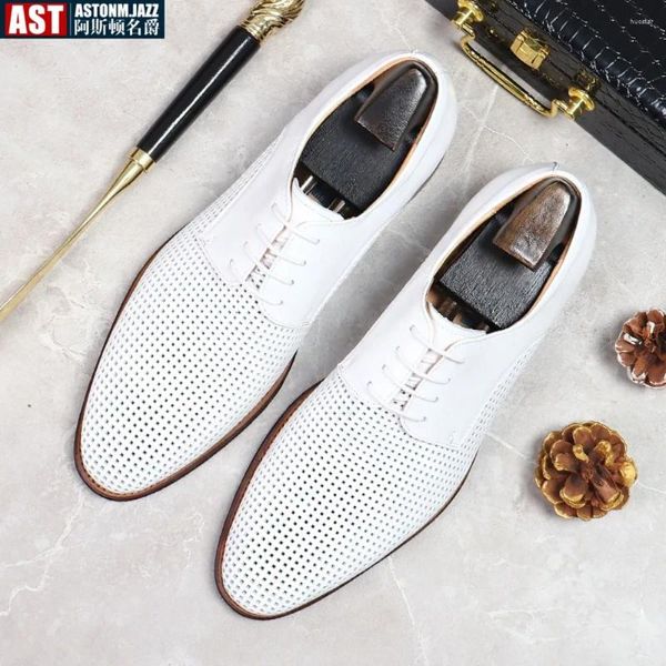 Zapatos de Vestir Hombre Negocios Casual Oxford Cuero de Vaca Real Cómodo Transpirable Hueco Suave Verano Blanco Boda