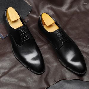 Dress Shoes Business Men's Genuine Leather para primavera verano Lace-up Cowhide Formal Wedding Men Derby