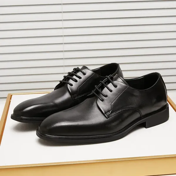 Chaussures habillées Men d'hommes Men d'activité authentique en cuir à lacets bas à talons bas square toe mâle mariage noir brun 2362