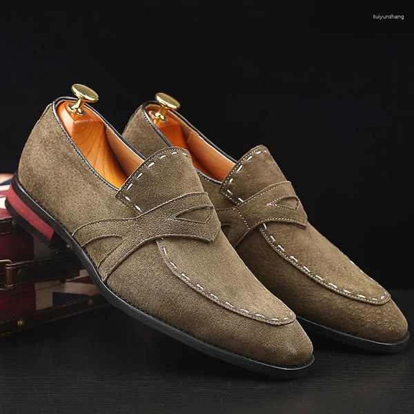 Zapatos de vestir para hombres Negocios Nubuck Cuero de lujo Moda masculina Punta puntiaguda Resbalón en color puro Fomal Calzado Plus 38-48