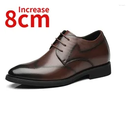 Chaussures habillées Casse de vache de vache pour la taille invisible hauteur augmentée de 6 à 8 cm Business Houstable Pointed en cuir de mariage en cuir