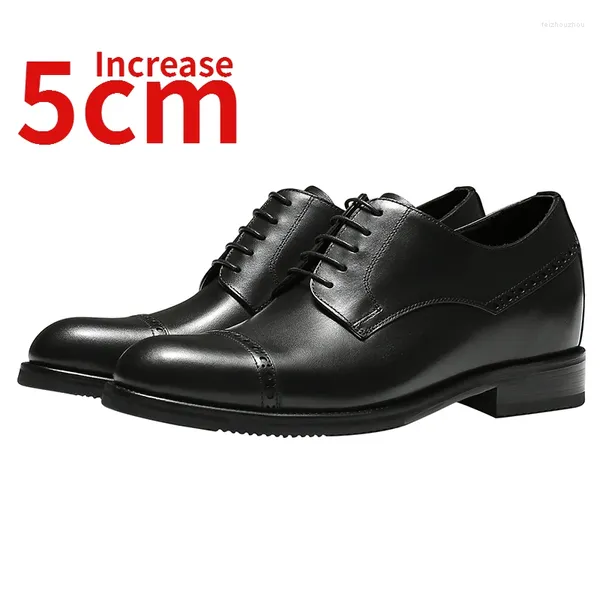 Zapatos de vestir Traje formal para hombres Aumento de 5 cm Cuero de boda Cosido a mano Ascensor de negocios genuino Derby Masculino