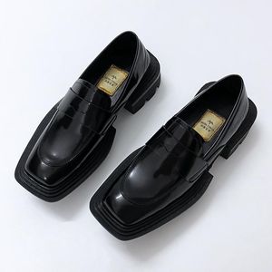 Zapatos de vestir de cuero genuino para hombre, suela alta, informal, japonés, ropa de calle coreana, Vintage, punta cuadrada, Derby de cuero de vaca