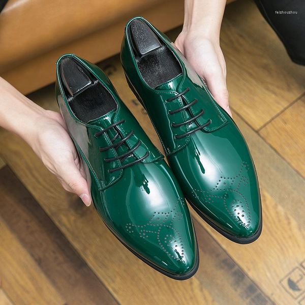 Zapatos de Vestir de los Hombres con Cordones Casual Negocios Cuero Brillante Punta Puntiaguda Estilo Italiano Boda Formal