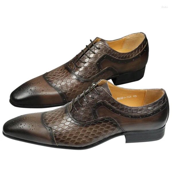 Chaussures habillées Hommes Cuir Gravure Impression Banquet Mariage Mode Haute Qualité Oxford Bureau d'affaires Chocolat Noir