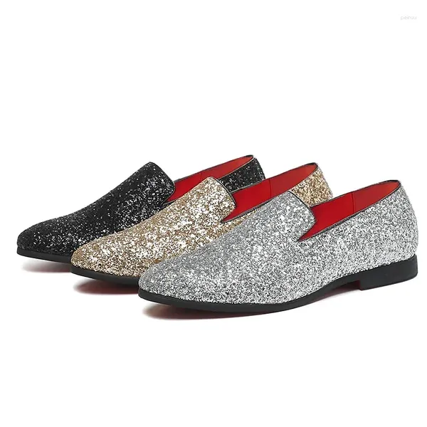 Chaussures habillées Mocassins pour hommes Nouveauté Confort Glitter Paillettes Mariage Casual Soirée Soirée Chaussures de marcheArgent Or Automne Étincelant