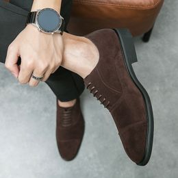 DRESS Shoes Men's Oxford Brand Suede Leather Vintage Slipon Classic Casual Men Driving Wedding Male Pointed 230814