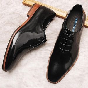 Kledingschoenen Heren Lakleer Glans Oxford Echte Koe Herenmode Zwart Bruin Veterschoenen Bruiloft Formele Schoen