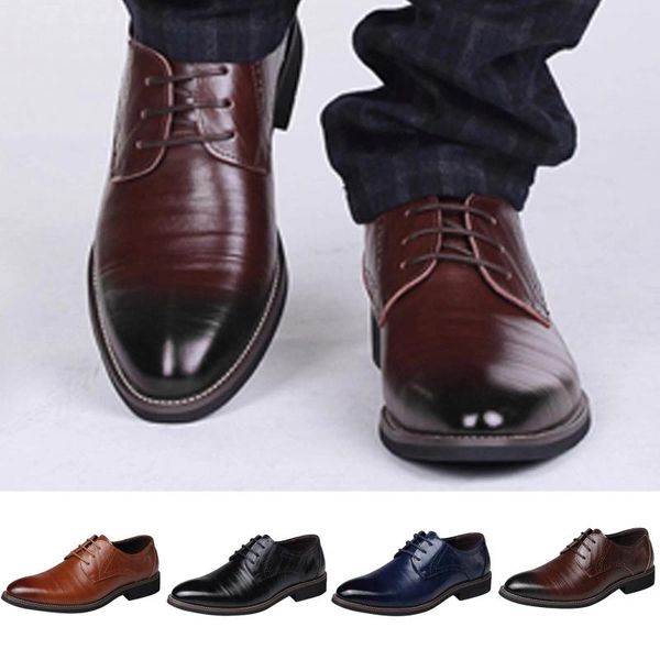 Zapatos de vestir de cuero suave de cuero para hombres en estilo clásico para hombres pu bajo bloque de trabajo en suela de goma ojo de trabajo 2