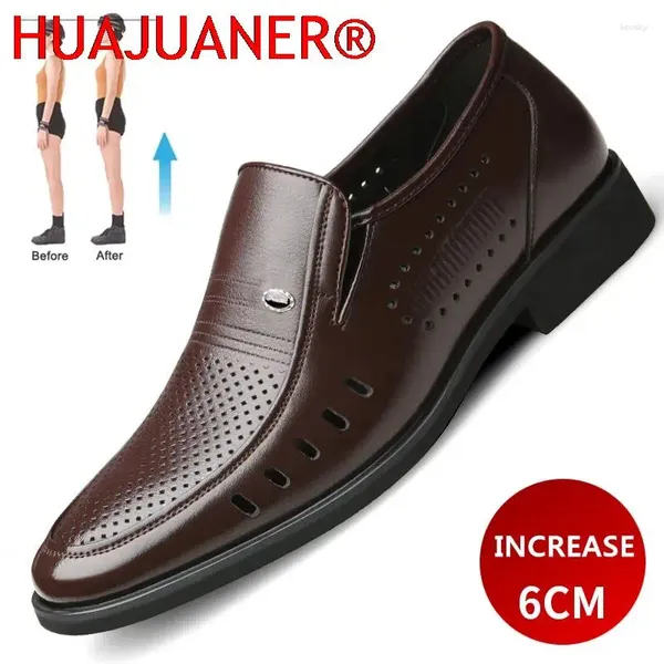 Zapatos de vestir Hombres Verano Formal Cuero Altura Aumento Calidad Negocio Cuero Cuero Elevador Suave Hombre Transpirable Agujero Oxford para