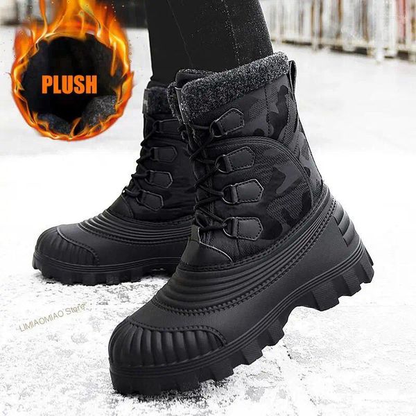 Chaussures habillées hommes bottes d'hiver en peluche polaire durable antidérapant à lacets semelle épaisse mâle extérieur chaud luxe cheville