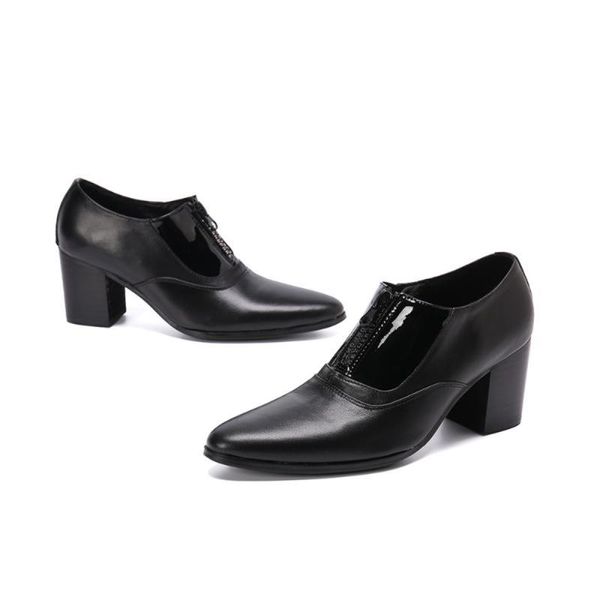 Chaussures Habillées Homme Business Décontractée Tenue de Soirée Talons Hauts Bout Pointu Noir Fermeture Éclair Cuir