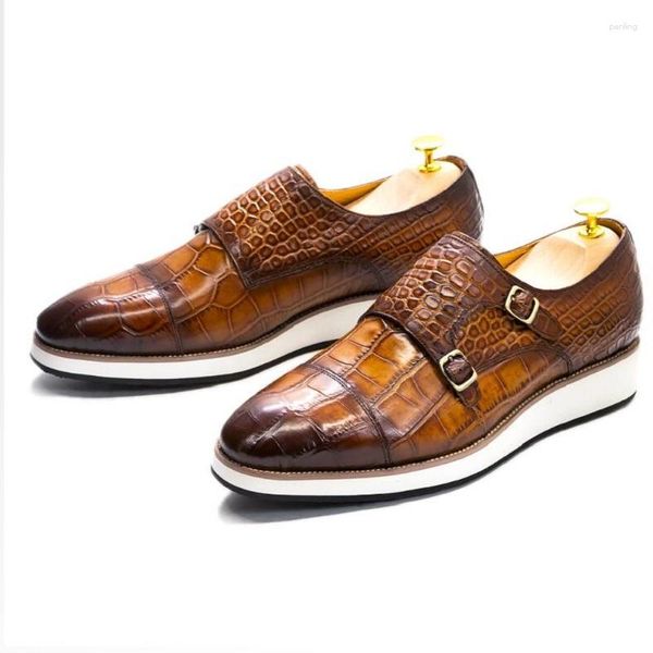 Zapatos de vestir para hombre de cuero genuino casual clásico patrón de cocodrilo zapato para hombres moda hebilla monje correa zapatillas de deporte D2A13