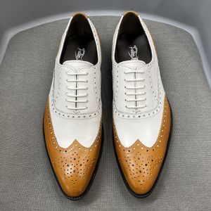 Chaussures habillées pour hommes chaussures faites à la main en cuir véritable classique bout d'aile Oxford chaussures blanc marron à lacets hommes mode Brogue mariage hommes chaussures habillées 230629