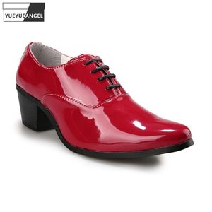 Dress Shoes Heren High Heel Party Banquet Pointed Toe Patent Leather Derby Men Fashion Business Solid Vaces Up Formeel