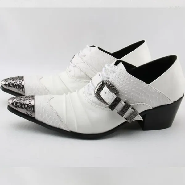 Zapatos de vestir para hombre Punta puntiaguda Negro Color blanco Piel de cocodrilo Hombres Cuero Hierro Formal Boda Mocasines con púas