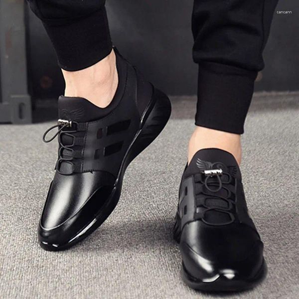 Zapatos de vestir para hombre zapatillas de deporte de cuero negro malla diseñador ligero moda banda elástica verano masculino al aire libre