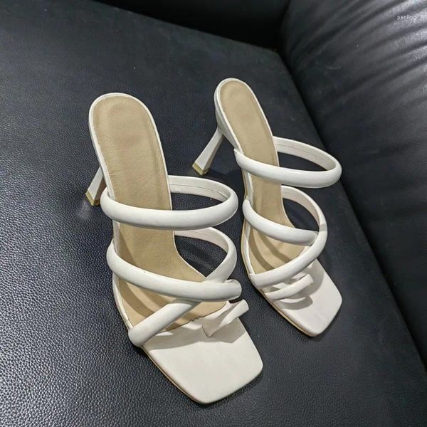 Zapatos de vestir Meotina Sandalias Mujeres Cuadrado Correa de tobillo Tacones altos finos Hebilla Banda estrecha Calzado de mujer Verano Beige 40