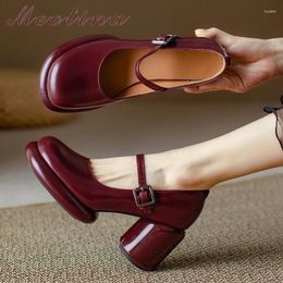 Zapatos de vestir Meotina Mujeres Cuero genuino Mary Janes Plataforma de punta redonda Tacón alto Hebilla Bombas Damas Moda Primavera Otoño