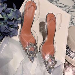 Kledingschoenen Merek Wanita Pompa Mewah Kristal Slingback Sepatu Hak Tinggi Musim Panas Pesta PERNIKAHAN UKURAN PLUS 230516