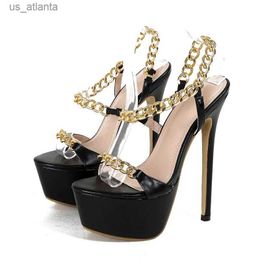 Dress Shoes Metal Chain Open Teen Platform Dames Sandalen Sexy High Heels Buckle Strap Pley Pole Dance Designer Pumps H240403ESV4