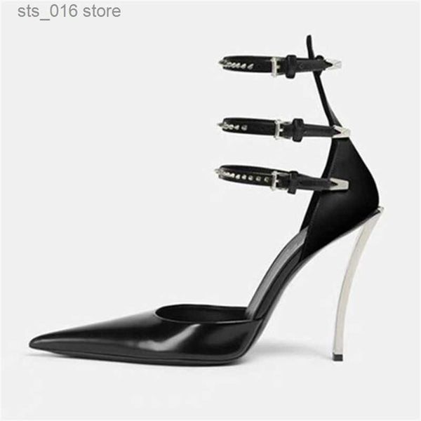 Chaussures habillées Chaussures à talons en métal pour femmes Slingback été bout pointu dames sandales Stiletto Sexy discothèque fête talons hauts chaussures simples T230828