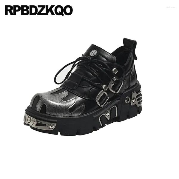 Chaussures habillées Metal Punk Chunky Platform Y2K Flame Backle 44 Femmes Grands Taux épais Sole Oxfords Toe rond 12 Lace Up Rock Medium Talon