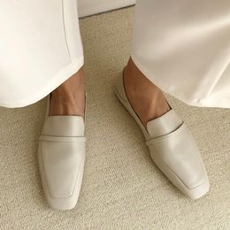 Jurk Schoenen MEZEREON Koe Lederen Vierkante Neus Vrouwen Flats Casual Loafers Schoen Zonder Hak Lente Herfst Muilezels Vrouw Eenvoudige 221208