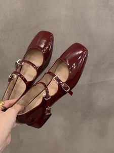 Dress Shoes Mid Heel Pu Leather Fashion's Square Toe Frans Retro Mary Jane Lolita Party Wedding Elegant