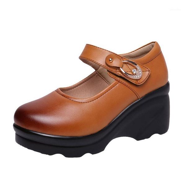 Zapatos de vestir Plataforma de cuña de tacón medio Cabeza redonda para mujer Pastel de fondo suave Tamaño grande 40-43 yardas Zapatos1