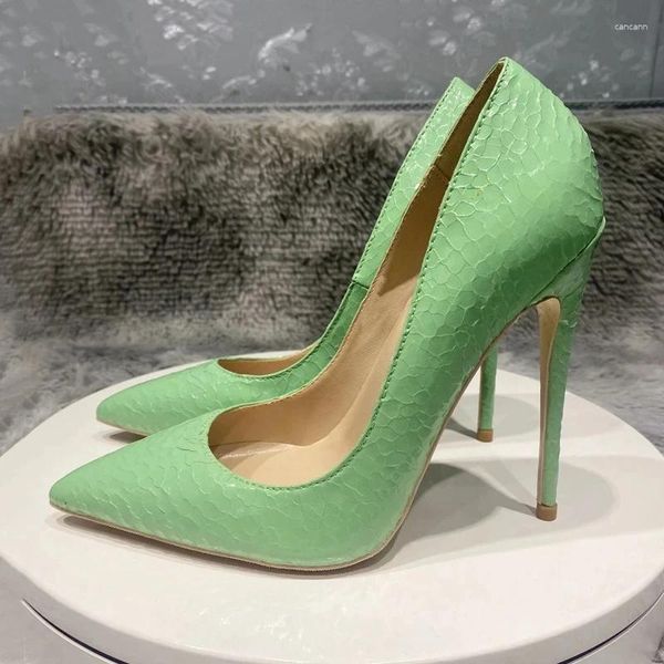 Robe chaussures menthe vert effet crocodile femmes bout pointu haut talon fête sexy designer sans lacet pompes stiletto 8cm 10cm 12cm