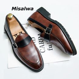 Kledingschoenen Misalwa Gentleman Flats glippen op Britse mannen Loafers abrikoos Bruine Casual formele druppel