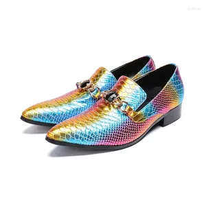 Chaussures habillées couleur mixte fête peau de python hommes pour hommes mode discothèque mocassins à la main en cuir boucle mocassin homme