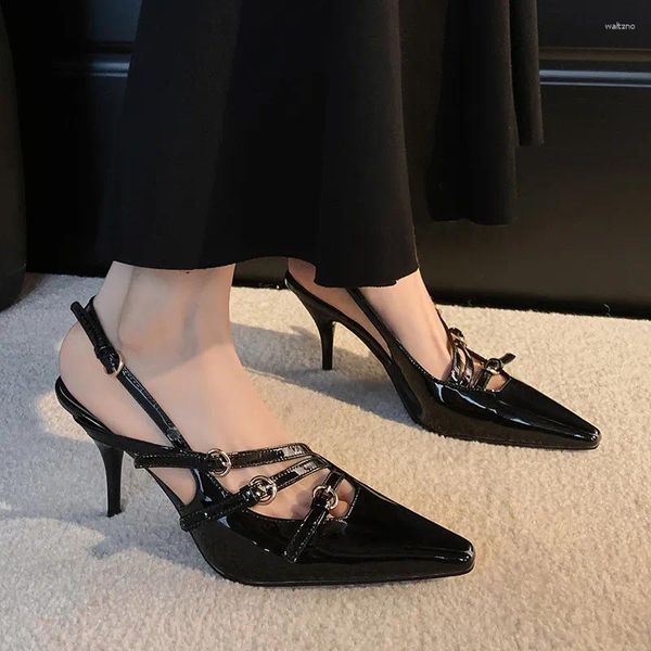 Robe chaussures mkkhou mode pompes de haute qualité en cuir véritable pointu mince ceinture combinaison sandales à talons ouverts chaussure moderne