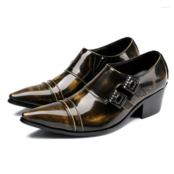 Robe chaussures mocassin homme hommes italiens talons hauts pour la mode discothèque boucle bout pointu sans lacet Oxford