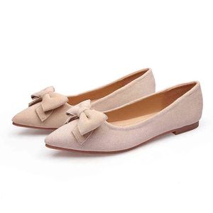 Robe Chaussures Mode Appartements Voor Vrouwen Schoenen Puntschoen Strik Strik Elegante Merk Zoete Dames Bootschoenen Zachte Plus Taille 42 A4373 220303