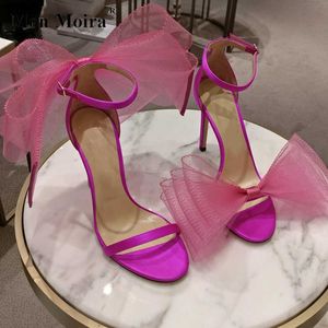 Zapatos de vestir MONMOIRA 42 Tamaño Pink Tulle Bow Tacones altos Sandalias de tiras Mujeres 2022 Verano Elegante Ladies Party Prom Zapatos de boda nupciales G230130