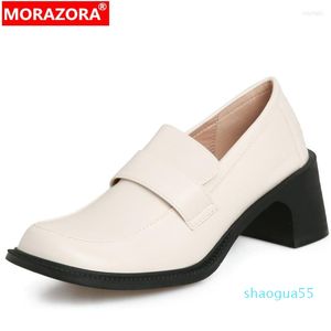 Chaussures habillées morazora 2023 Slip on épais talons hauts pompes classiques en cuir authentique en cuir mocassins dames