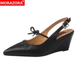 Zapatos de vestir Morazora 2024 Nuevos zapatos de cuero genuino Bomba para mujer Conta del dedo sólido Color sólido Tomba para mujeres Shoesl2405