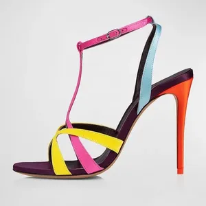 Dress Shoes Multicolor High Heel Strappy Sandals Hollow Cutouts Open Toe T -riem Gladiator Heel Women Maat 42