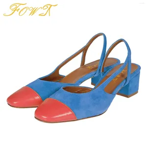 Dress Shoes Multicolor damespompen Hoge dikke hakken Slingbacks puntige teen sandalen dames sexy feest elastisch groot formaat 15 16 fowt