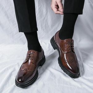 Chaussures habillées N's Solid Wing-tip Brogues avec dessus en cuir PU résistant à l'usure à lacets antidérapants pour la fête de mariage de bureau d'affaires