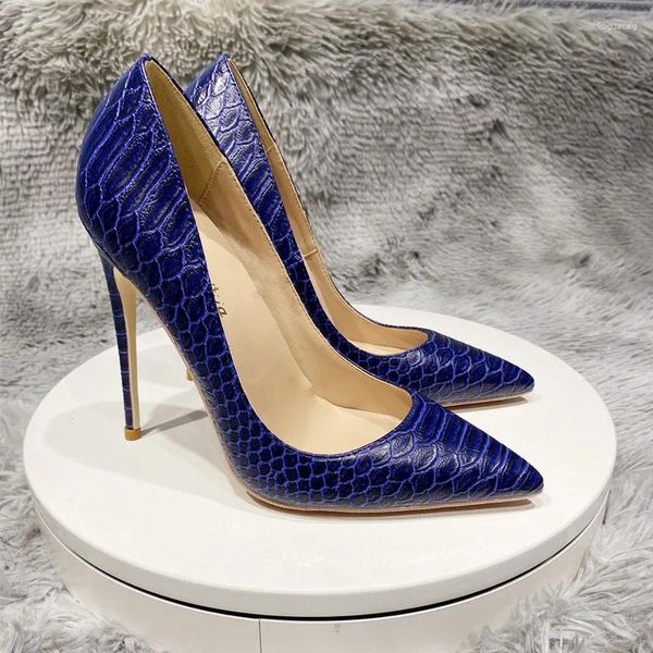 Chaussures habillées Les dames bleues marines glissent sur des pompes à talon de crocodile Femmes Femme Sexxt Tone pointu à talon haut
