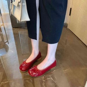 Zapatos de vestir Net Red Un pie está usando Leofo Verano de mujer Suave Cabeza redonda Arco Boca poco profunda Versión coreana Suela plana Single 220808