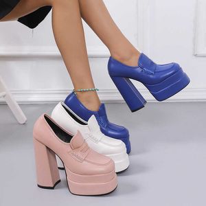 Zapatos de vestir, novedad de 2022, zapatos de tacón para mujer, zapatos de tacón alto con bloque inferior grueso de Pu para mujer, calzado de fiesta con plataforma de deslizamiento superficial, calzado de talla grandeL230227