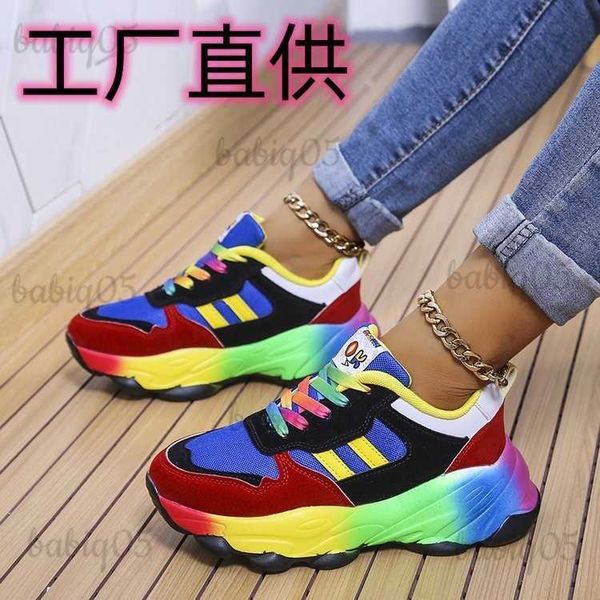 Chaussures habillées Nouvelle couleur chaussures papa au printemps et en automne sports de rue hip hop couleur correspondant personnalité décontractée gâteau éponge chaussures pour femmes arc-en-ciel grand T231115