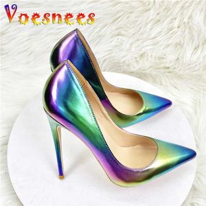 Chaussures habillées Nouveaux talons hauts colorés Femmes 12cm Bout pointu Talon fin Couleur dégradé Peu profonde Bouche Banquet Pompes Modèle Défilé de mode H240325