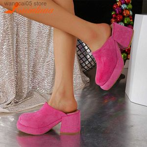 Chaussures habillées nouvelle marque de mode femmes pantoufles 2023 talons hauts en daim plate-forme sandales style européen bureau quotidien dame sandales été T230818