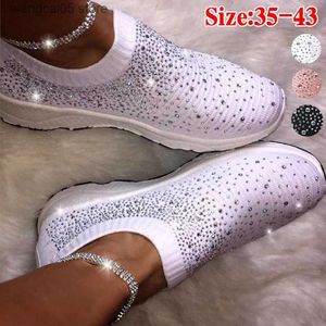 Kledingschoenen nieuwe dames sneakers voor vrouwen bling kristal mode schoenen casual slip on sock trainers vrouw vulcanisatie schoensport mesh flats t230818