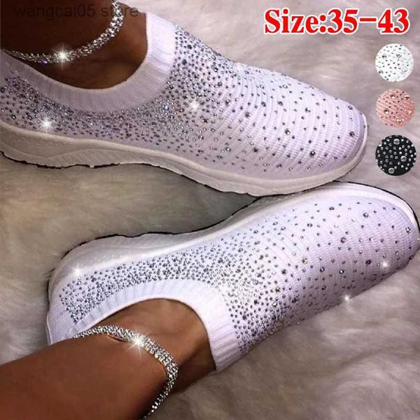 Chaussures habillées New Ladies Sneakers pour femmes Bling Crystal Chaussures de mode Casual Slip on Sock Trainers Femme Vulcanize Shoe Sport Mesh Flats T230818